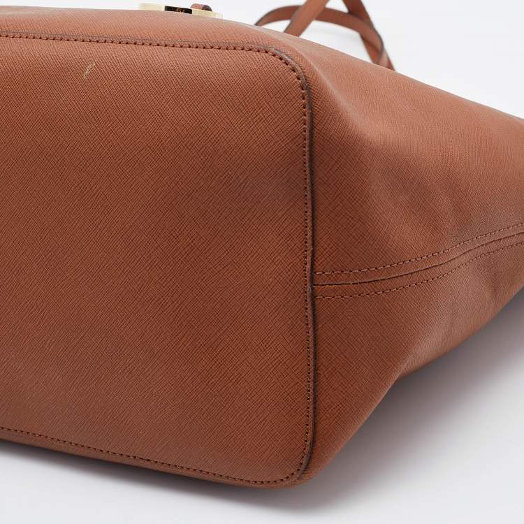 Pre Owned Michael Kors Brown Saffiano Leather Jet Set Tote