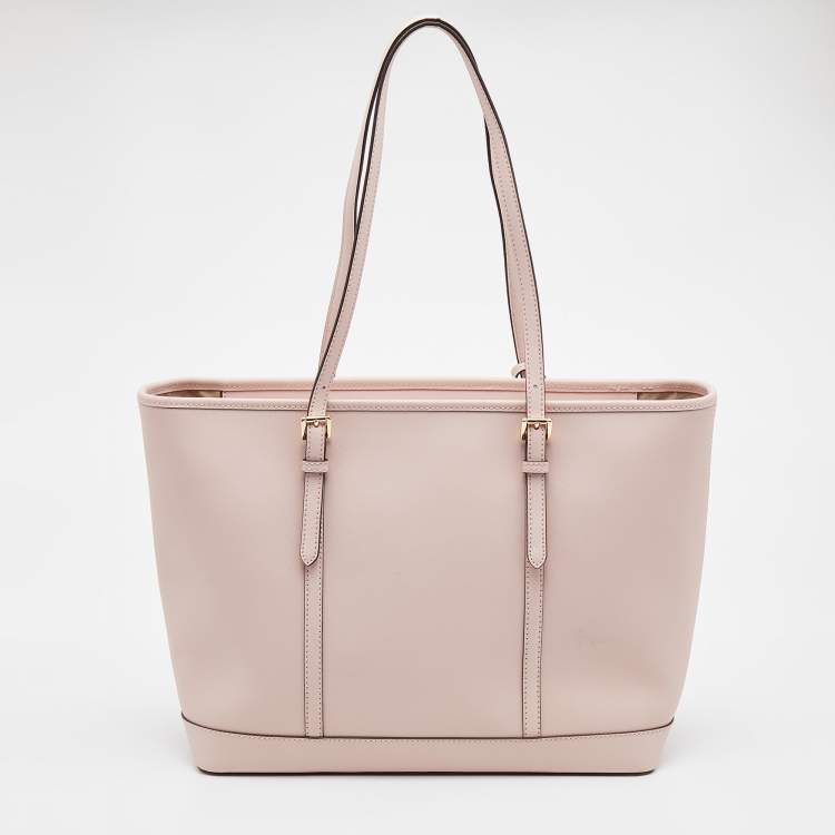Pre Owned Michael Kors Light Pink Saffiano Leather Jet Set Shopper Tote