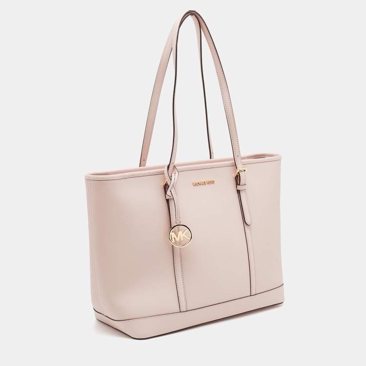 Pre Owned Michael Kors Light Pink Saffiano Leather Jet Set Shopper Tote