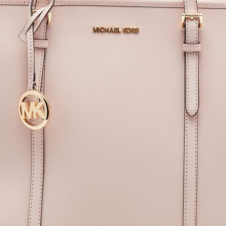 Pre Owned Michael Kors Light Pink Saffiano Leather Jet Set Shopper Tote
