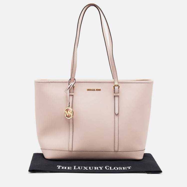 Pre Owned Michael Kors Light Pink Saffiano Leather Jet Set Shopper Tote