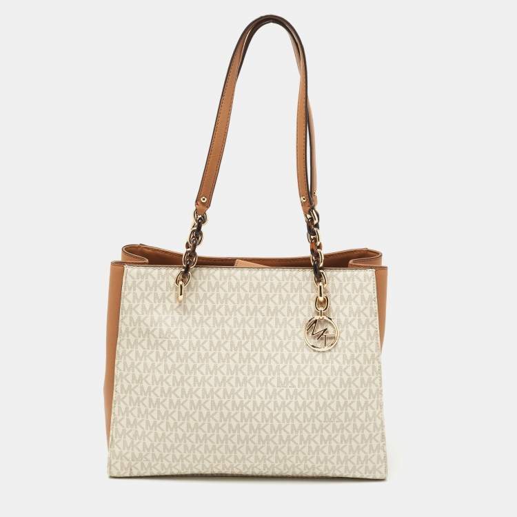 Appal String string kompas Michael Kors Brown/Beige Signature Coated Canvas and Faux Leather Large Sofia  Tote Michael Kors | TLC