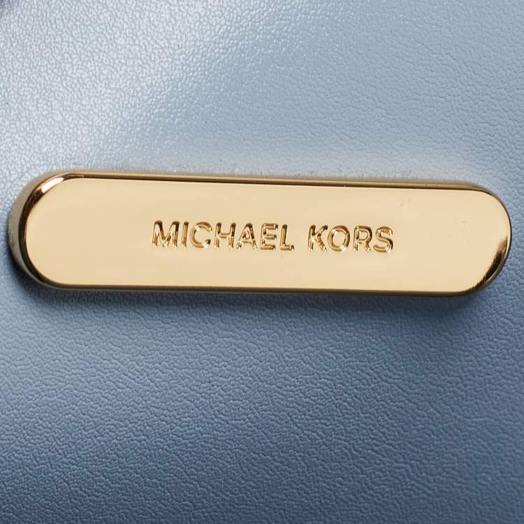 Pre Owned Michael Kors Navy Blue Checkered Coated Canvas Jet Set Travel Tote