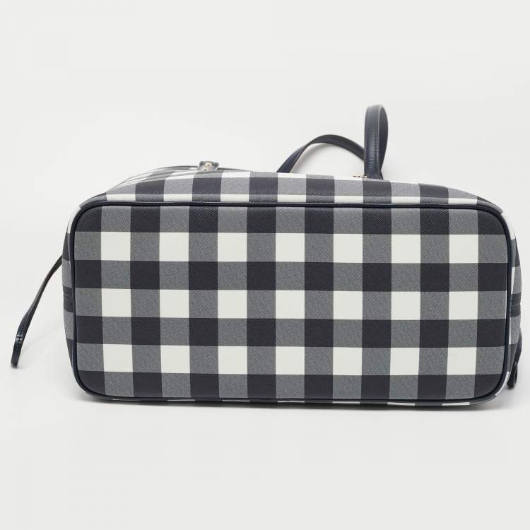 Pre Owned Michael Kors Navy Blue Checkered Coated Canvas Jet Set Travel Tote