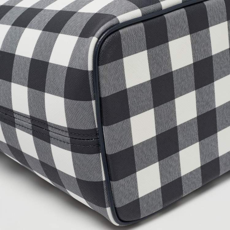 Pre Owned Michael Kors Navy Blue Checkered Coated Canvas Jet Set Travel Tote