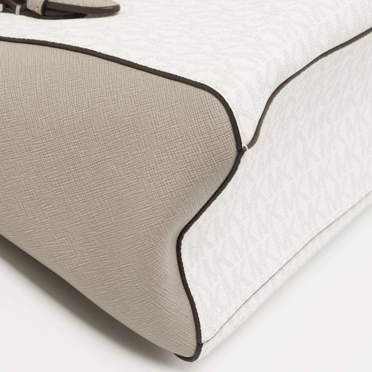 Pre Owned Michael Kors White/Grey Signature Coated Canvas and Leather Ciara Satchel