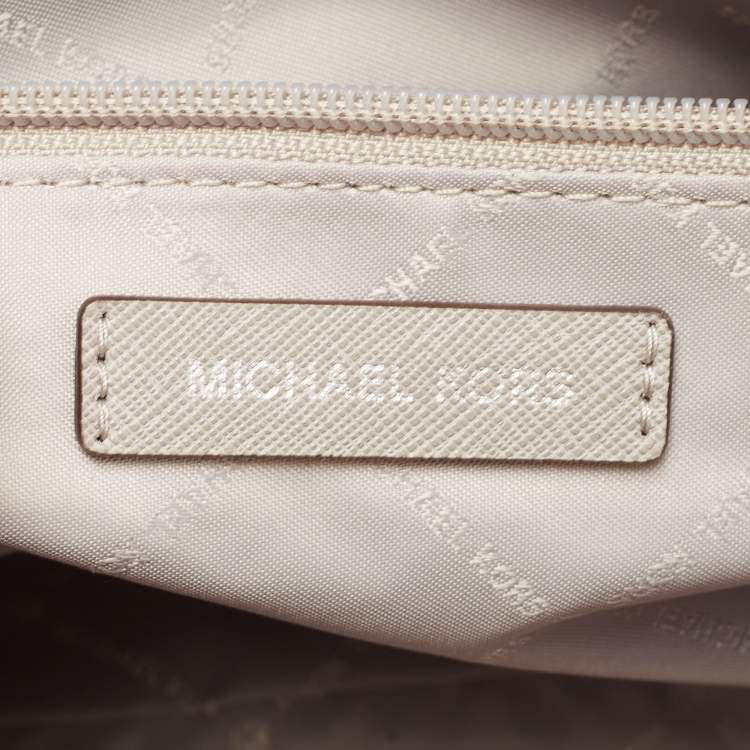 Pre Owned Michael Kors White/Grey Signature Coated Canvas and Leather Ciara Satchel
