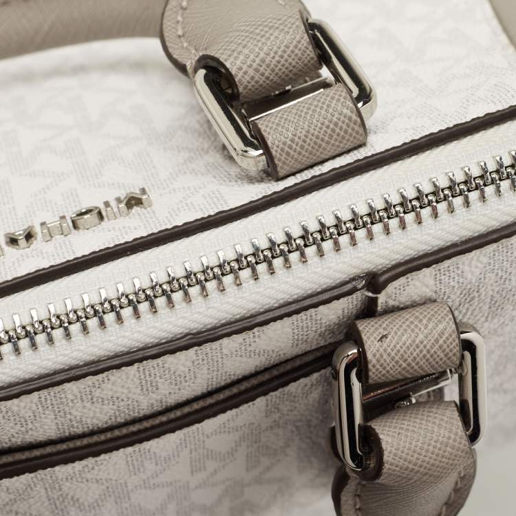 Pre Owned Michael Kors White/Grey Signature Coated Canvas and Leather Ciara Satchel