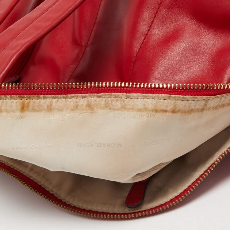 Pre Owned Michael Kors Red Faux Leather Perforated front Pocket Backpack