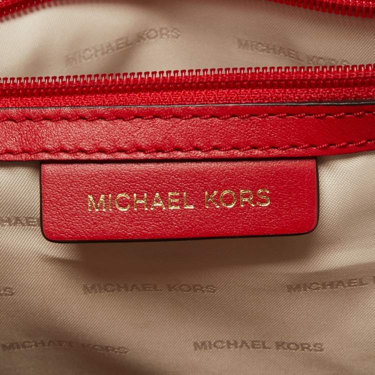 Pre Owned Michael Kors Red Faux Leather Perforated front Pocket Backpack