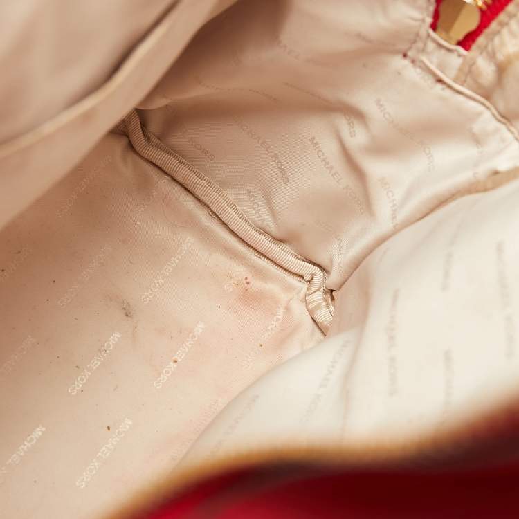 Pre Owned Michael Kors Red Faux Leather Perforated front Pocket Backpack