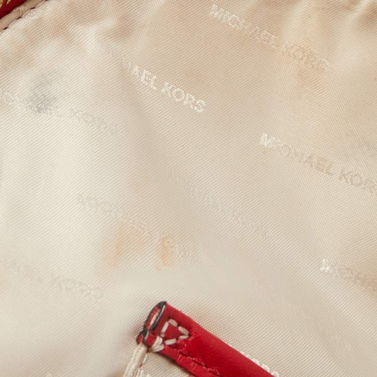 Pre Owned Michael Kors Red Faux Leather Perforated front Pocket Backpack