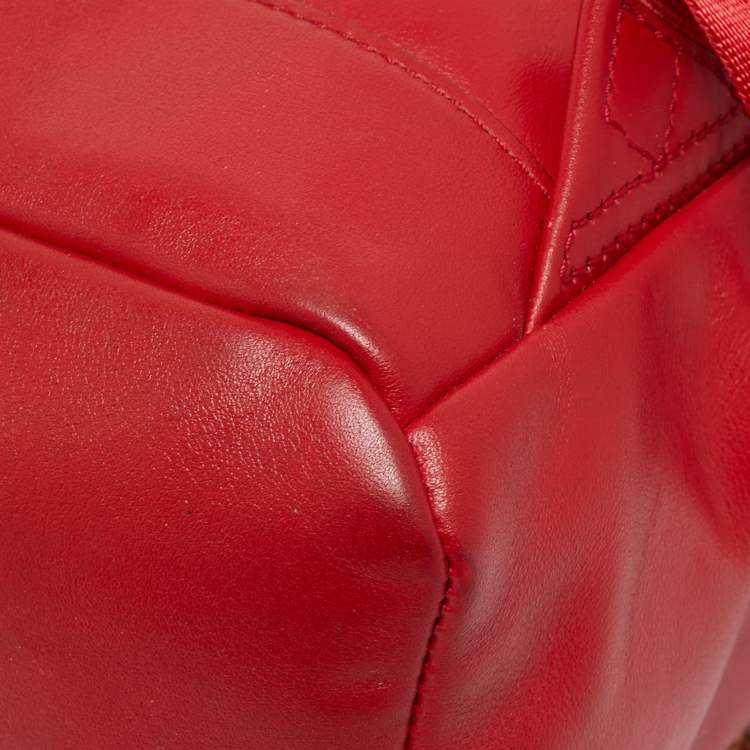 Pre Owned Michael Kors Red Faux Leather Perforated front Pocket Backpack