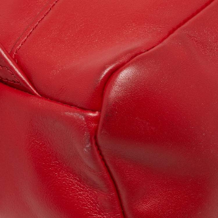 Pre Owned Michael Kors Red Faux Leather Perforated front Pocket Backpack