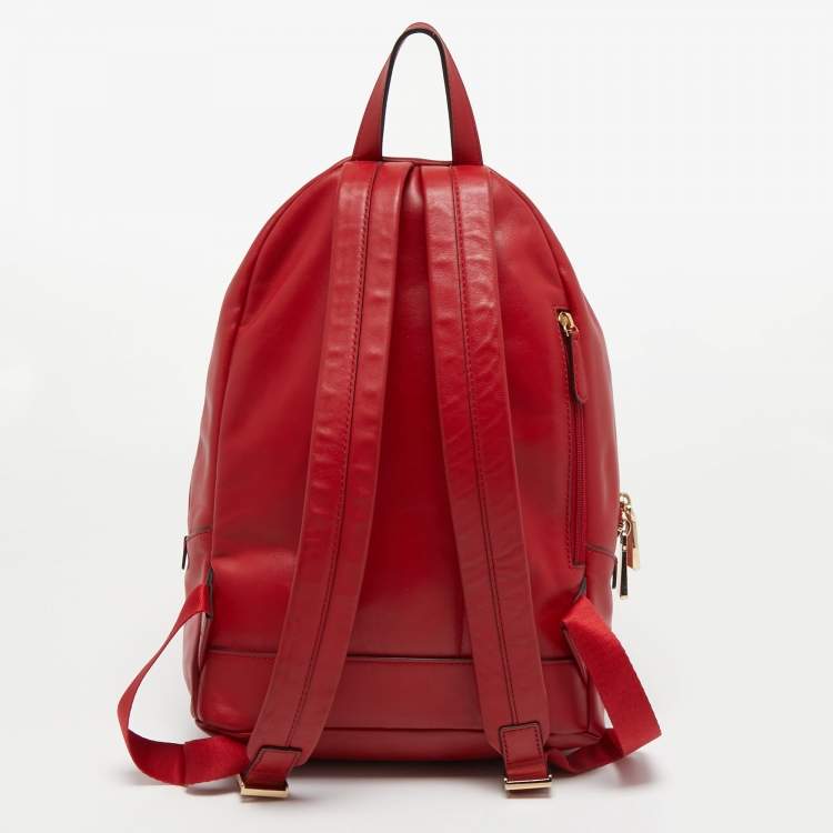 Pre Owned Michael Kors Red Faux Leather Perforated front Pocket Backpack