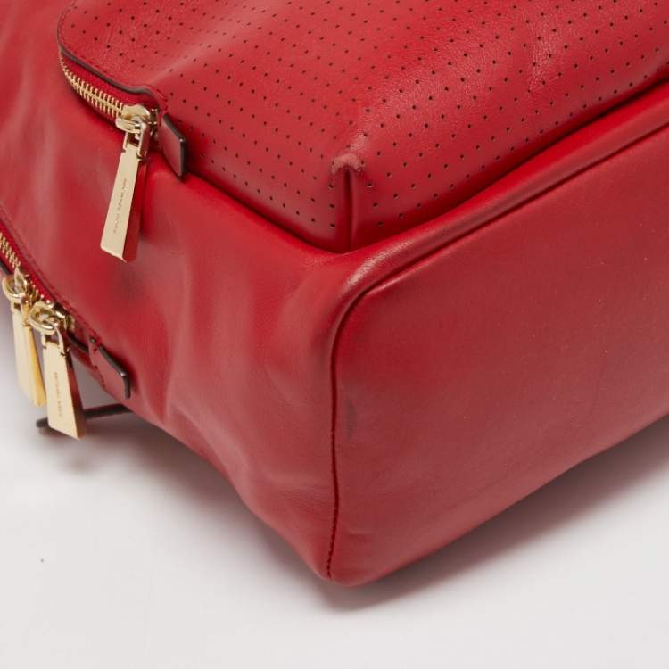 Pre Owned Michael Kors Red Faux Leather Perforated front Pocket Backpack