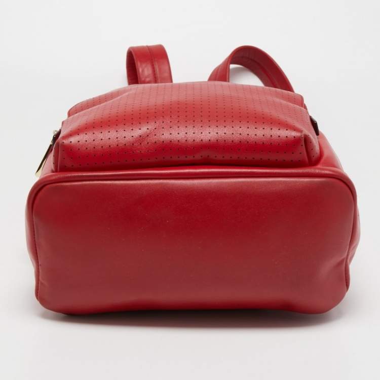 Pre Owned Michael Kors Red Faux Leather Perforated front Pocket Backpack