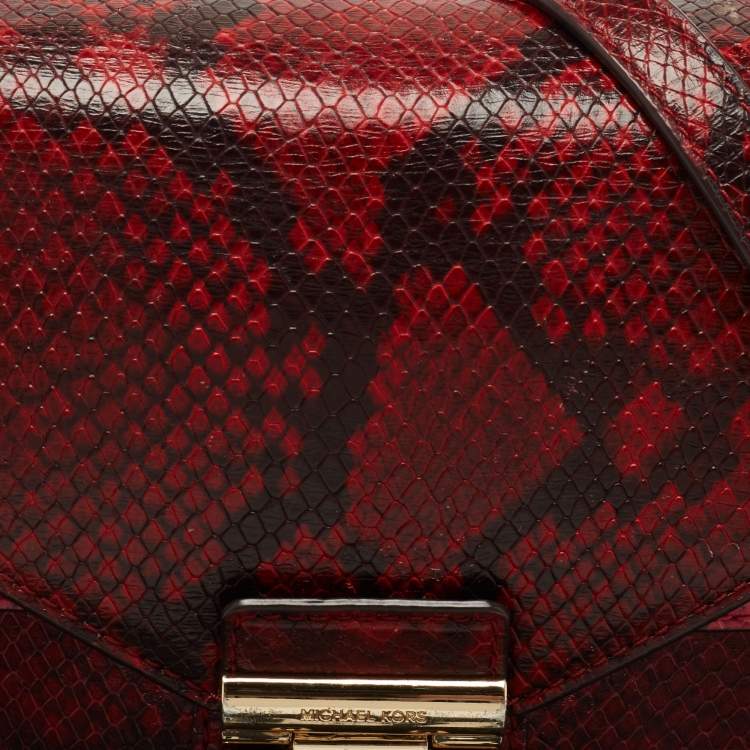 Pre Owned Michael Kors Tri Color Python Embossed and Leather Sloan Top Handle Bag