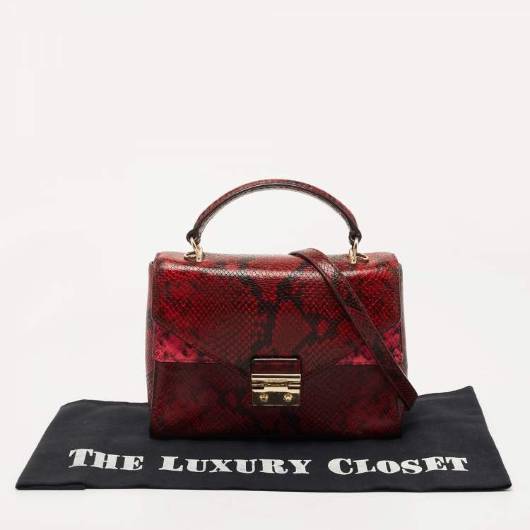 Pre Owned Michael Kors Tri Color Python Embossed and Leather Sloan Top Handle Bag