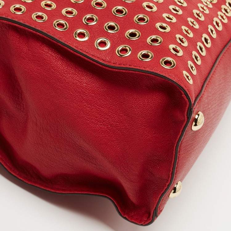 Pre Owned Michael Kors Red Leather Large N/S Grommet Hamilton Tote