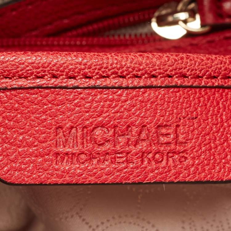 Pre Owned Michael Kors Red Leather Large N/S Grommet Hamilton Tote