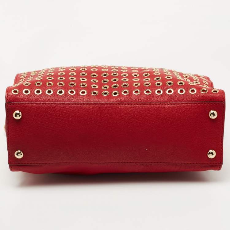 Pre Owned Michael Kors Red Leather Large N/S Grommet Hamilton Tote