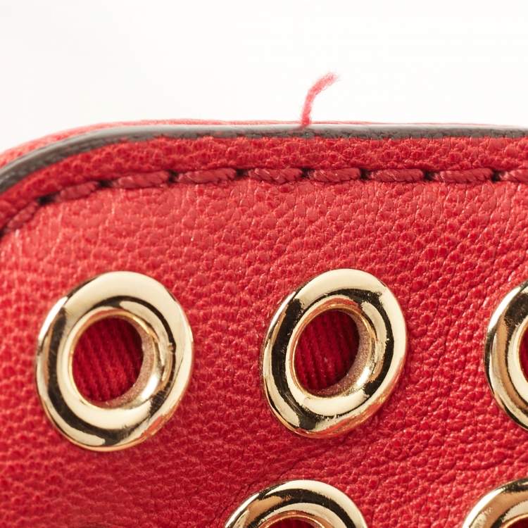 Pre Owned Michael Kors Red Leather Large N/S Grommet Hamilton Tote