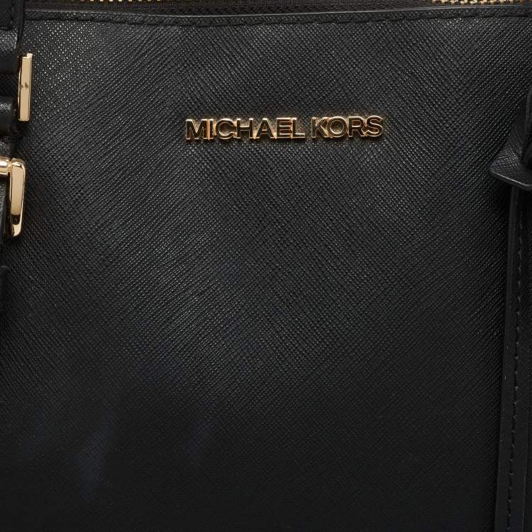 Pre Owned Michael Kors Black Leather Medium Jet Set Top Zip Tote