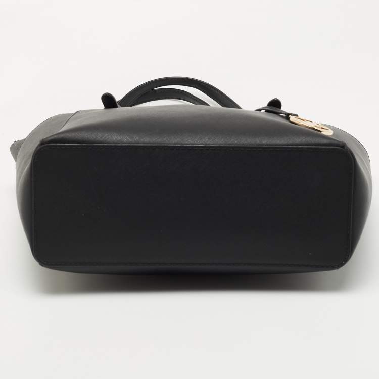 Pre Owned Michael Kors Black Leather Medium Jet Set Top Zip Tote