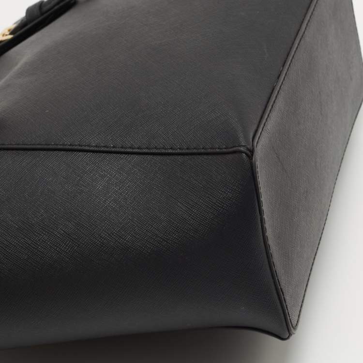 Pre Owned Michael Kors Black Leather Medium Jet Set Top Zip Tote