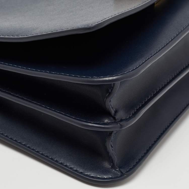 Pre Owned Michael Kors Navy Blue Leather Mott Chain Swag Shoulder Bag