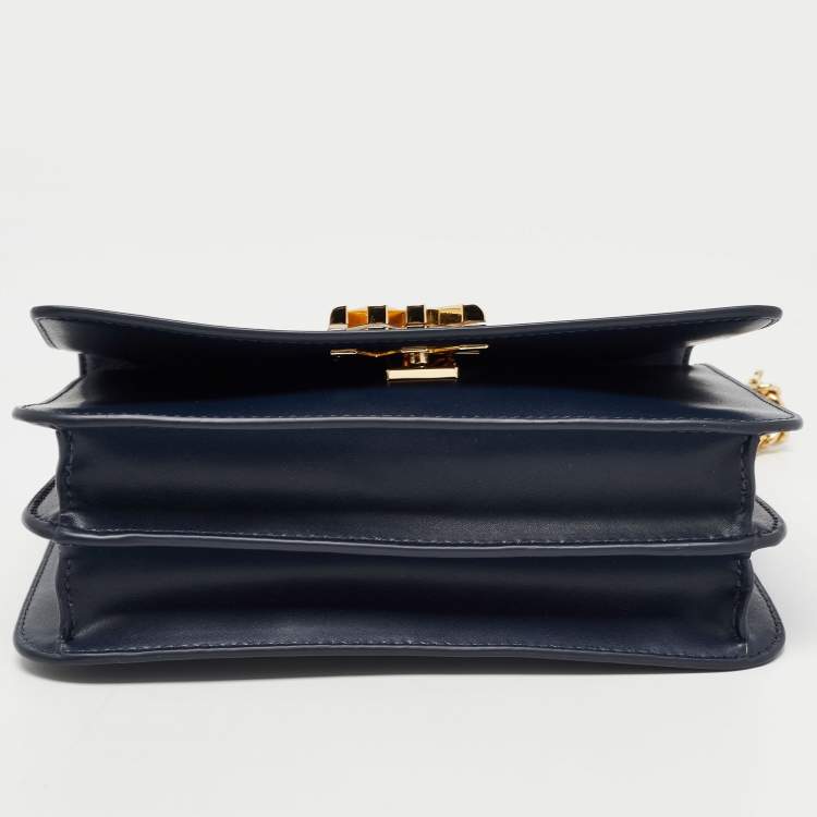 Pre Owned Michael Kors Navy Blue Leather Mott Chain Swag Shoulder Bag