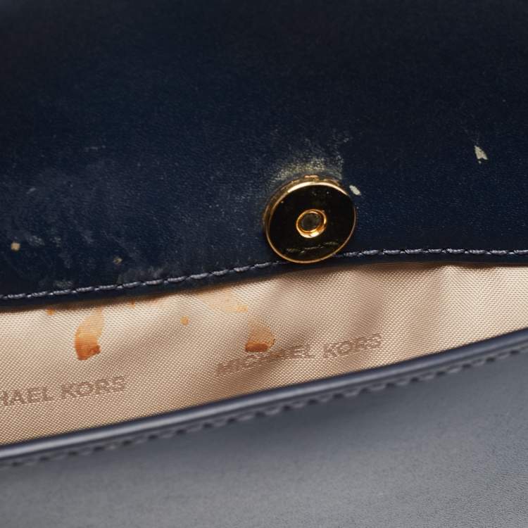 Pre Owned Michael Kors Navy Blue Leather Mott Chain Swag Shoulder Bag