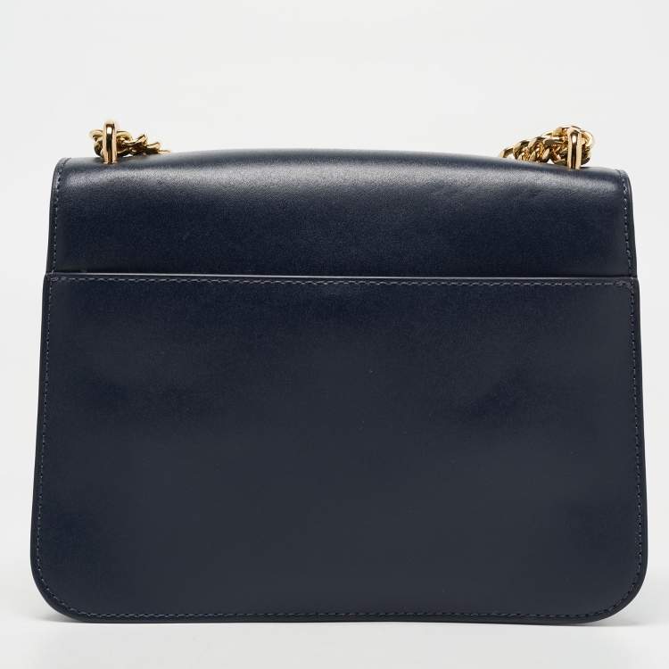 Pre Owned Michael Kors Navy Blue Leather Mott Chain Swag Shoulder Bag