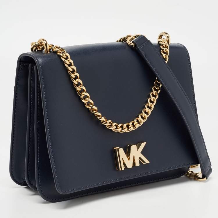 Pre Owned Michael Kors Navy Blue Leather Mott Chain Swag Shoulder Bag