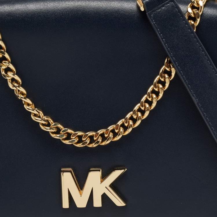 Pre Owned Michael Kors Navy Blue Leather Mott Chain Swag Shoulder Bag