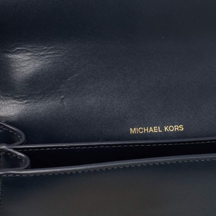 Pre Owned Michael Kors Navy Blue Leather Mott Chain Swag Shoulder Bag