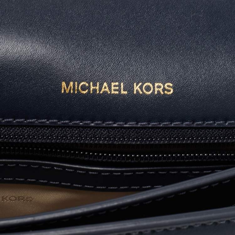 Pre Owned Michael Kors Navy Blue Leather Mott Chain Swag Shoulder Bag