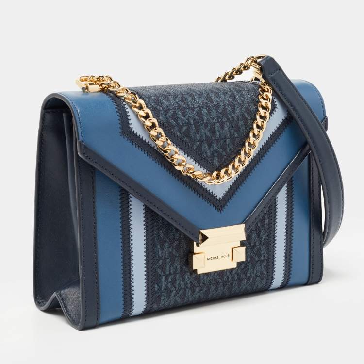 Pre Owned Michael Kors Blue Signature Coated Canvas and Leather Whitney Shoulder Bag