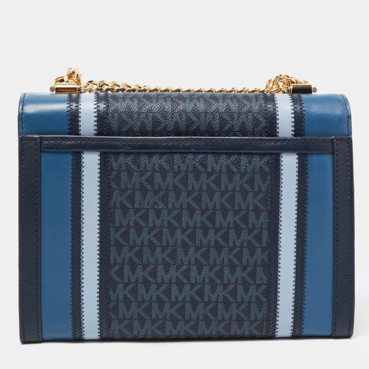Pre Owned Michael Kors Blue Signature Coated Canvas and Leather Whitney Shoulder Bag