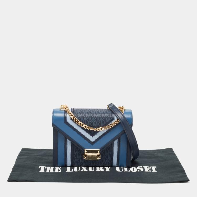Pre Owned Michael Kors Blue Signature Coated Canvas and Leather Whitney Shoulder Bag