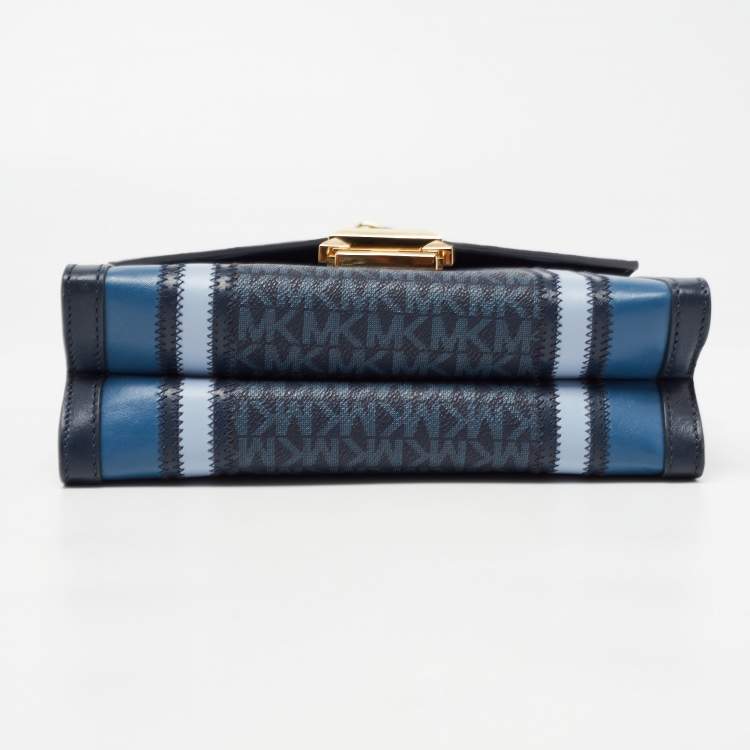 Pre Owned Michael Kors Blue Signature Coated Canvas and Leather Whitney Shoulder Bag