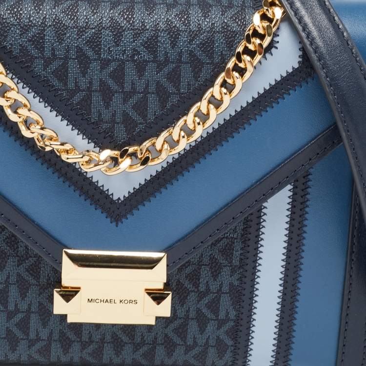 Pre Owned Michael Kors Blue Signature Coated Canvas and Leather Whitney Shoulder Bag