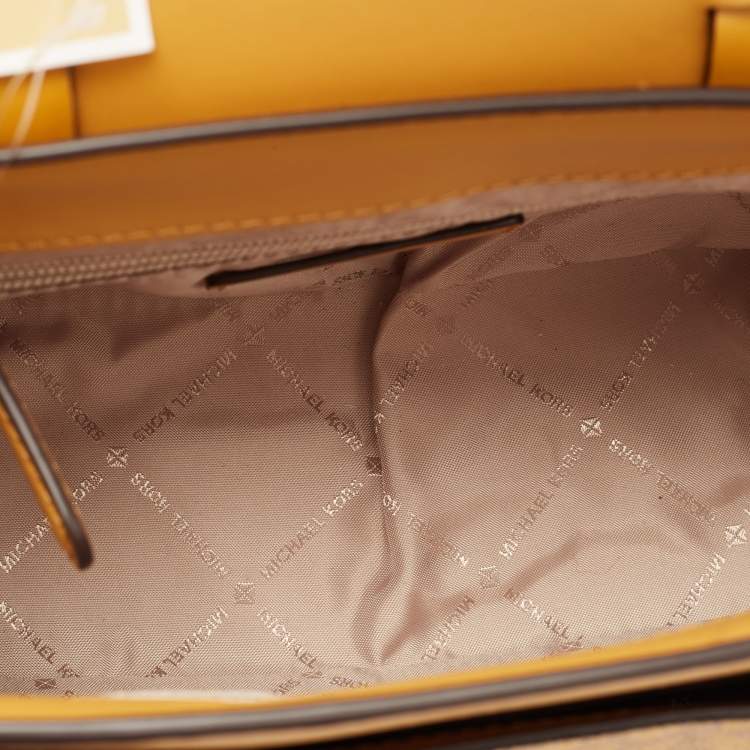 Pre Owned Michael Kors Yellow Signature Coated Canvas and Leather Manhattan Top Handle Bag
