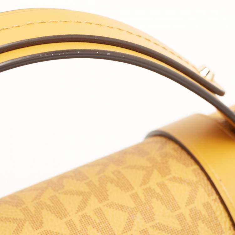 Pre Owned Michael Kors Yellow Signature Coated Canvas and Leather Manhattan Top Handle Bag