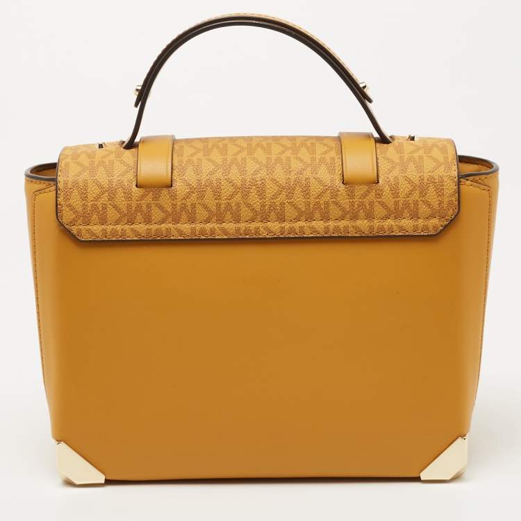 Pre Owned Michael Kors Yellow Signature Coated Canvas and Leather Manhattan Top Handle Bag