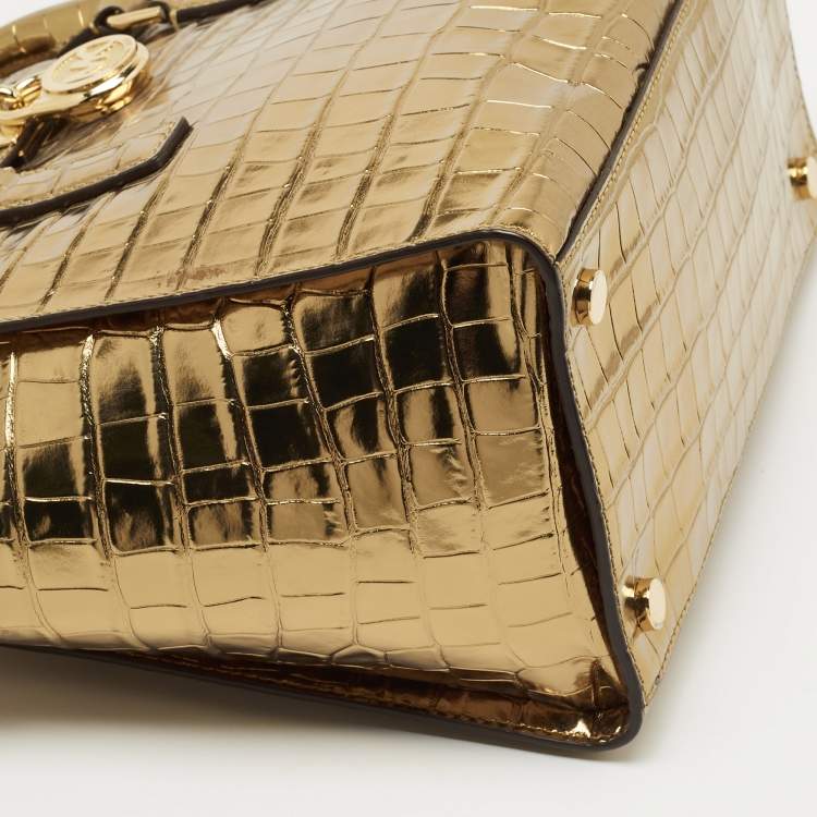 Pre Owned Michael Kors Gold Croc Embossed Leather Hamilton Studio Tote