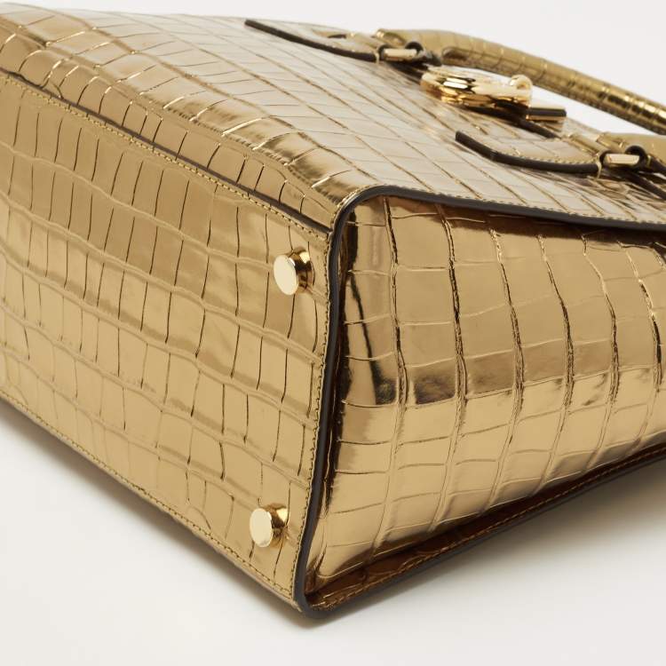Pre Owned Michael Kors Gold Croc Embossed Leather Hamilton Studio Tote