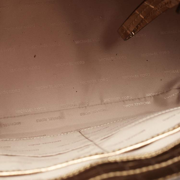 Pre Owned Michael Kors Gold Croc Embossed Leather Hamilton Studio Tote