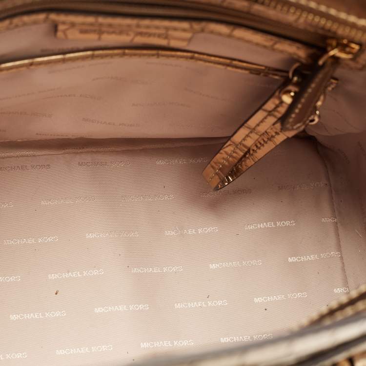 Pre Owned Michael Kors Gold Croc Embossed Leather Hamilton Studio Tote